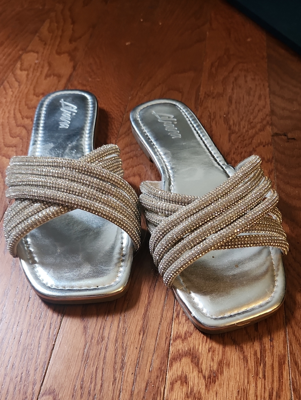 Liliana Silver Beaded Crisscross Slide Sandals